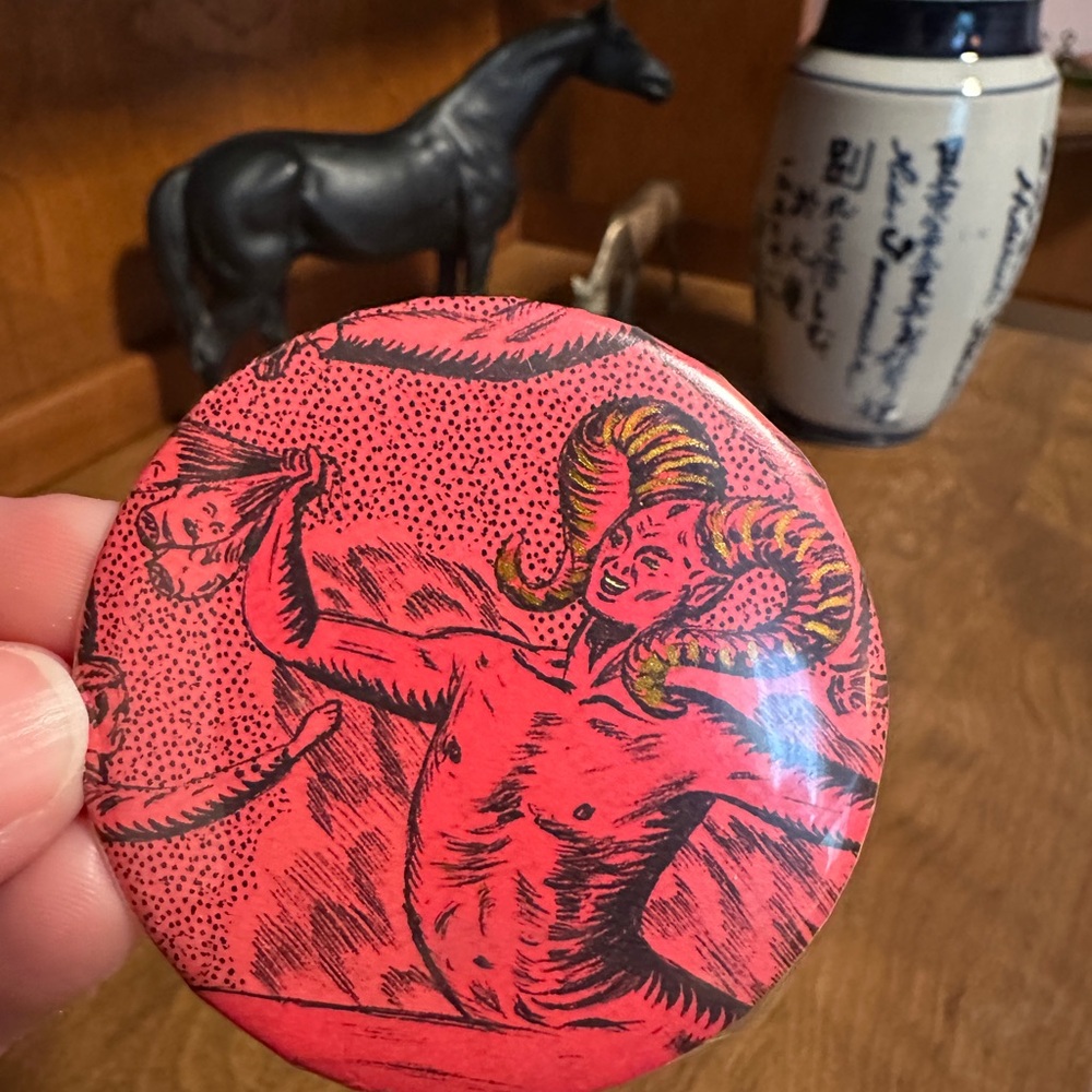 Set of 2 Hand made art collage Red Devil Pin